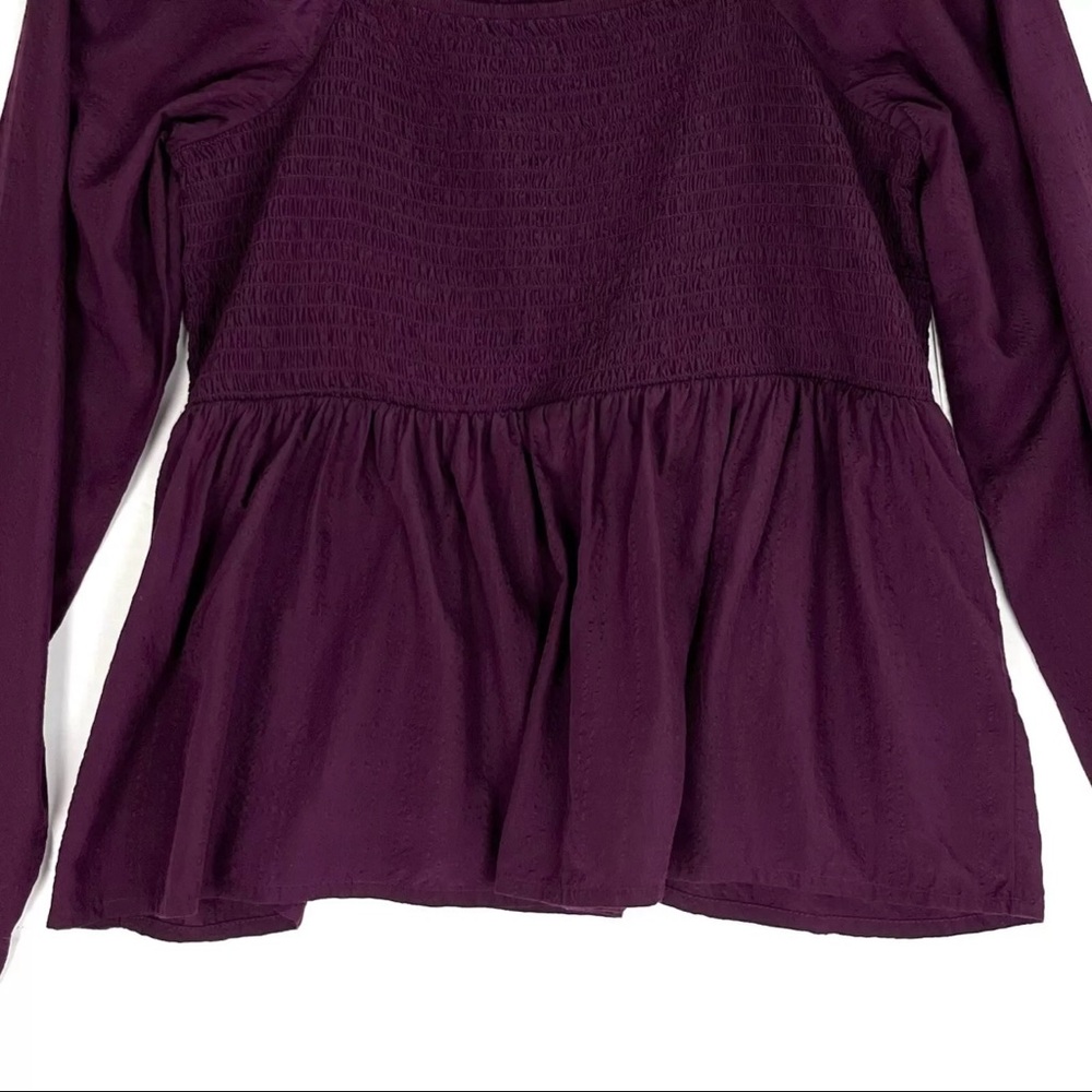 Old Navy Womens Seersucker Smocked Babydoll Blouse Peplum Peasant Large Purple - Picture 5 of 14